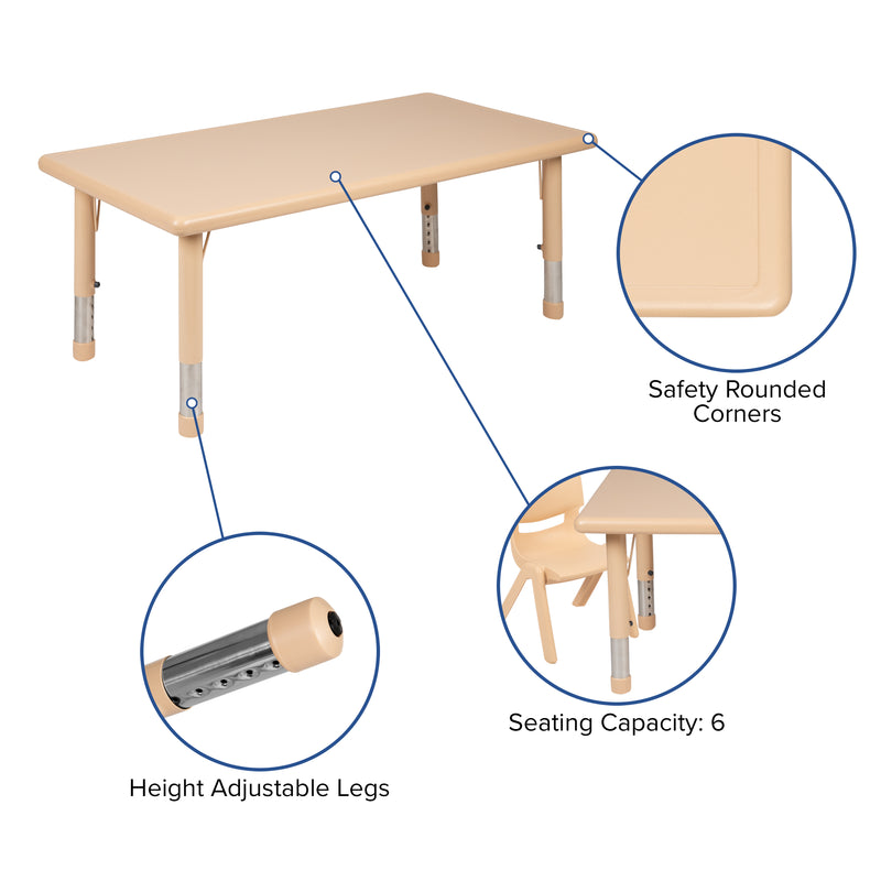 24"W x 48"L Rectangular Natural Plastic Height Adjustable Activity Table