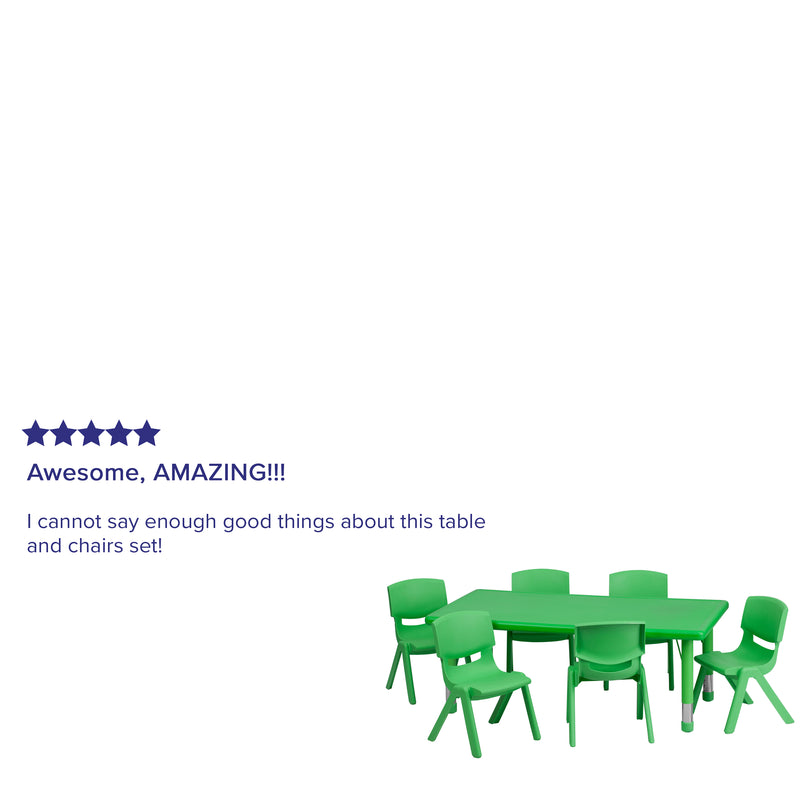 24''W x 48''L Rectangular Green Plastic Height Adjustable Activity Table Set with 6 Chairs