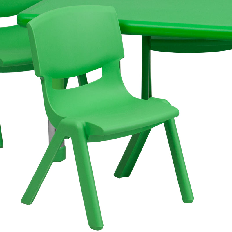 24''W x 48''L Rectangular Green Plastic Height Adjustable Activity Table Set with 4 Chairs