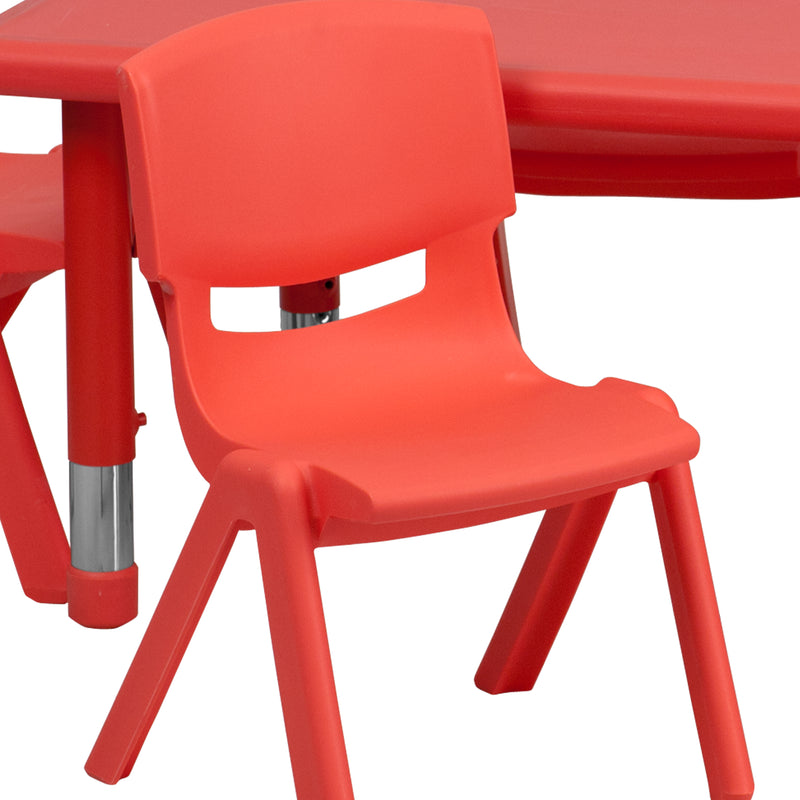 24''W x 48''L Rectangular Red Plastic Height Adjustable Activity Table Set with 6 Chairs