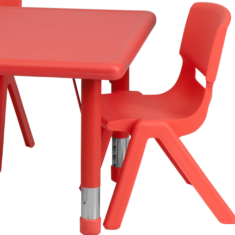 24''W x 48''L Rectangular Red Plastic Height Adjustable Activity Table Set with 4 Chairs