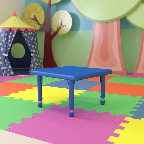 24'' Square Blue Plastic Height Adjustable Activity Table