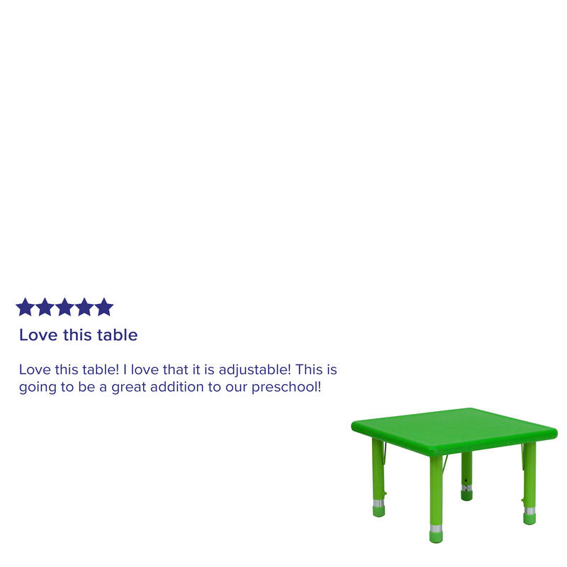 24'' Square Green Plastic Height Adjustable Activity Table