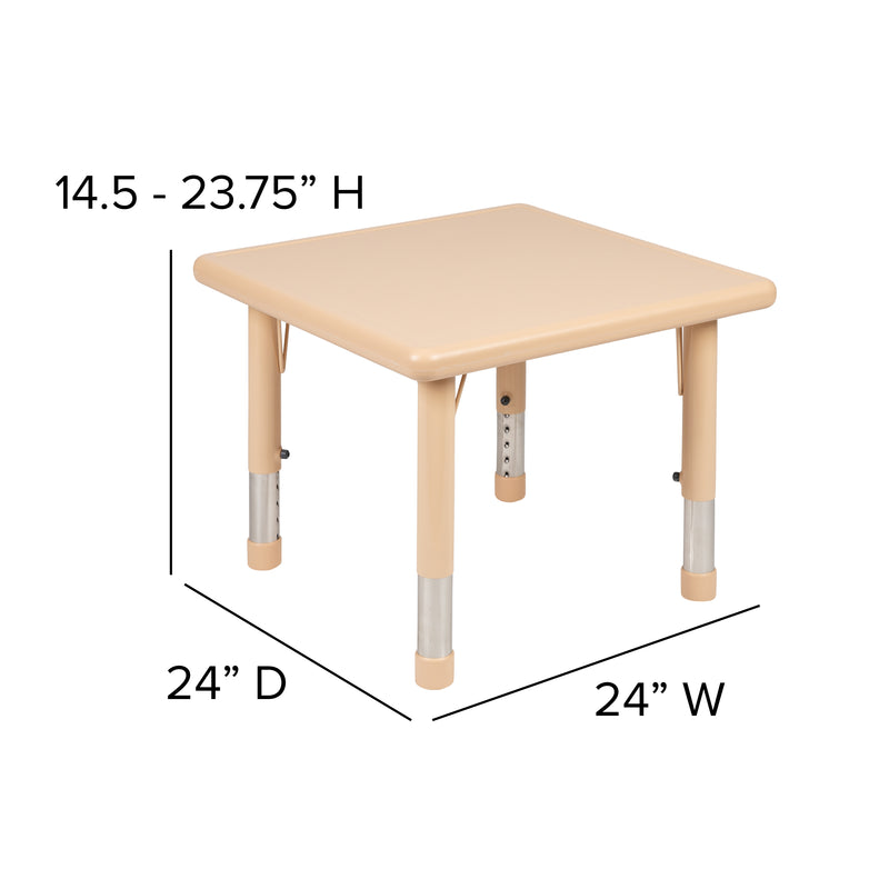 24" Square Natural Plastic Height Adjustable Activity Table