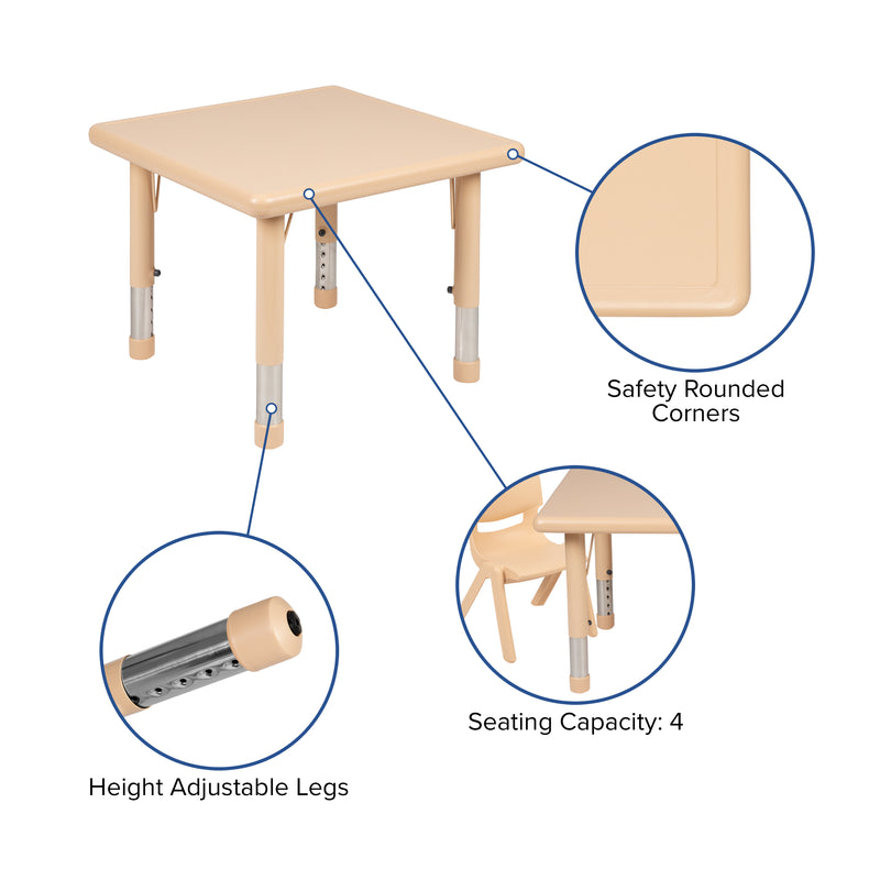 24" Square Natural Plastic Height Adjustable Activity Table