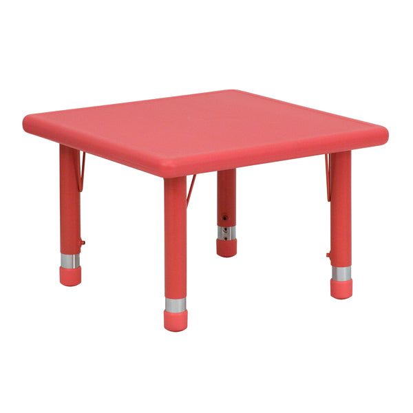 24'' Square Red Plastic Height Adjustable Activity Table