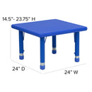24'' Square Blue Plastic Height Adjustable Activity Table Set with 4 Chairs