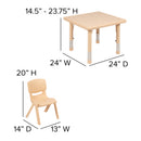 24" Square Natural Plastic Height Adjustable Activity Table Set with 4 Chairs
