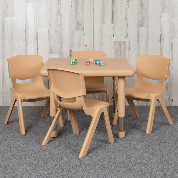 24" Square Natural Plastic Height Adjustable Activity Table Set with 4 Chairs