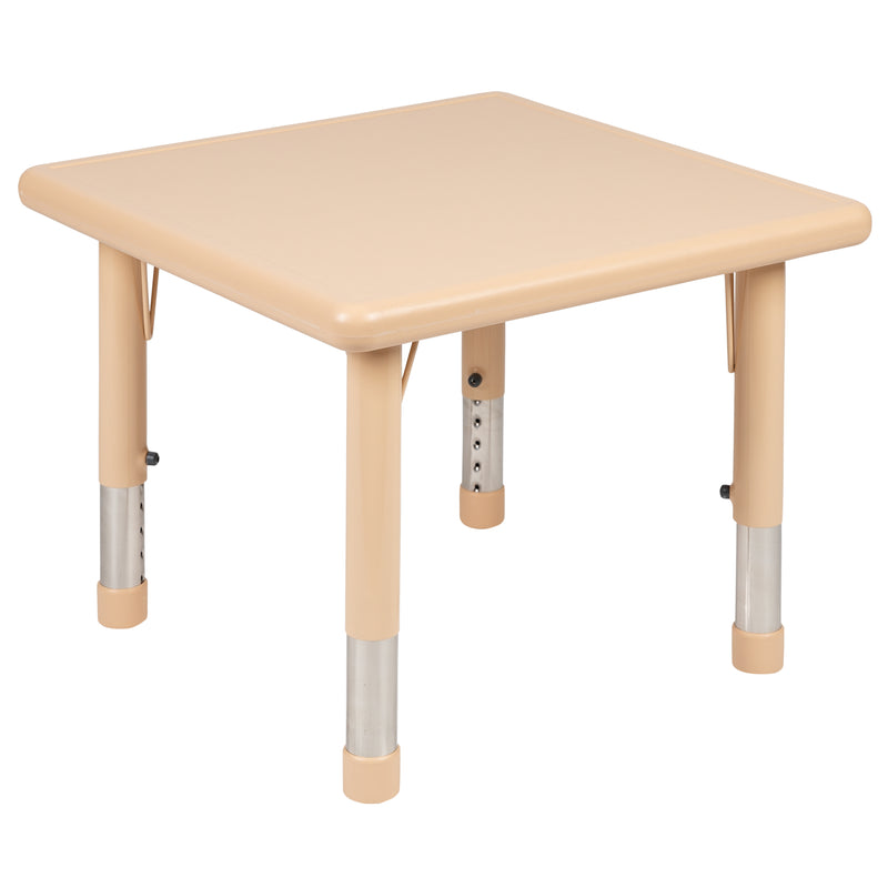 24" Square Natural Plastic Height Adjustable Activity Table Set with 4 Chairs