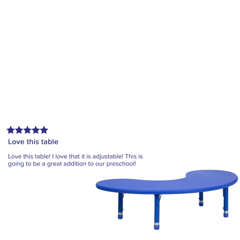 35''W x 65''L Half-Moon Blue Plastic Height Adjustable Activity Table