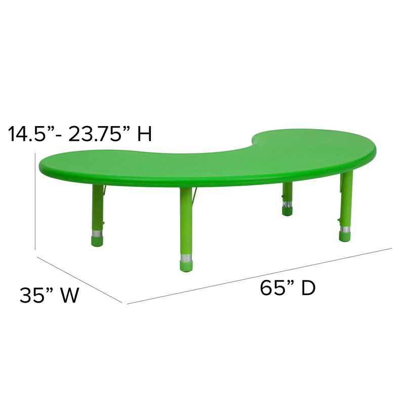 35''W x 65''L Half-Moon Green Plastic Height Adjustable Activity Table