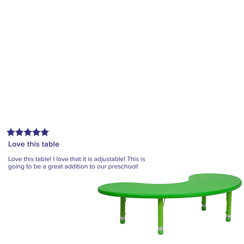 35''W x 65''L Half-Moon Green Plastic Height Adjustable Activity Table