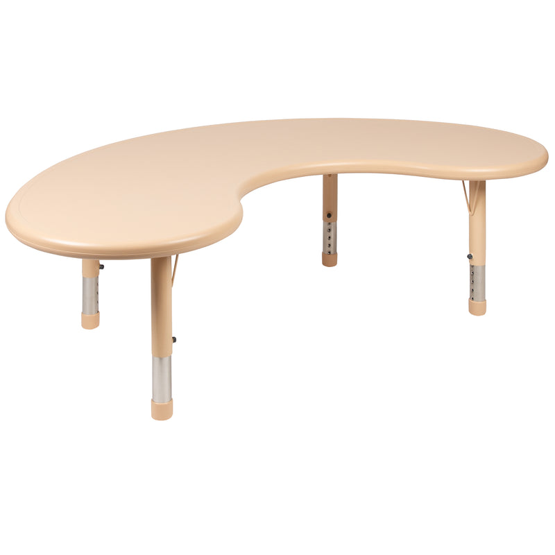 35"W x 65"L Half-Moon Natural Plastic Height Adjustable Activity Table