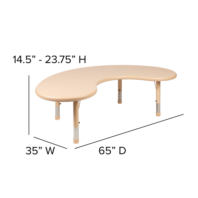 35"W x 65"L Half-Moon Natural Plastic Height Adjustable Activity Table