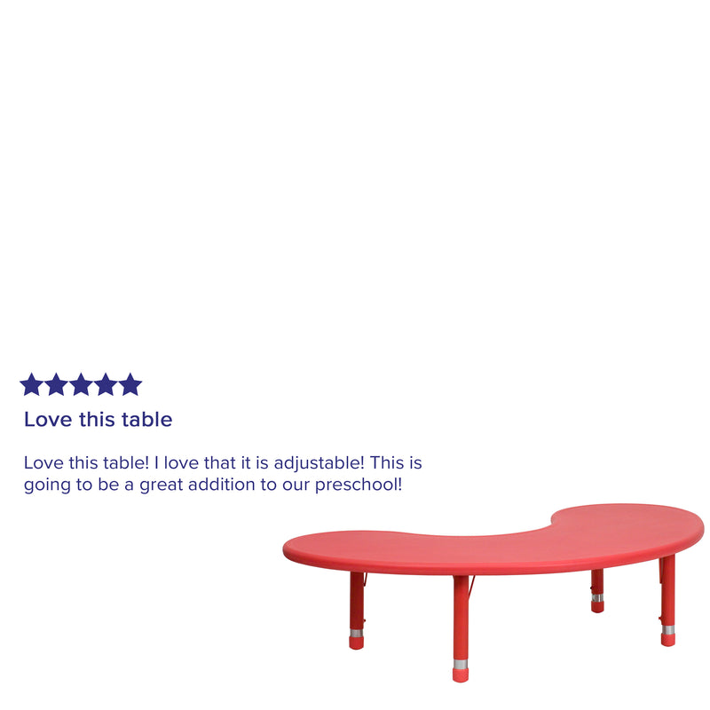 35''W x 65''L Half-Moon Red Plastic Height Adjustable Activity Table