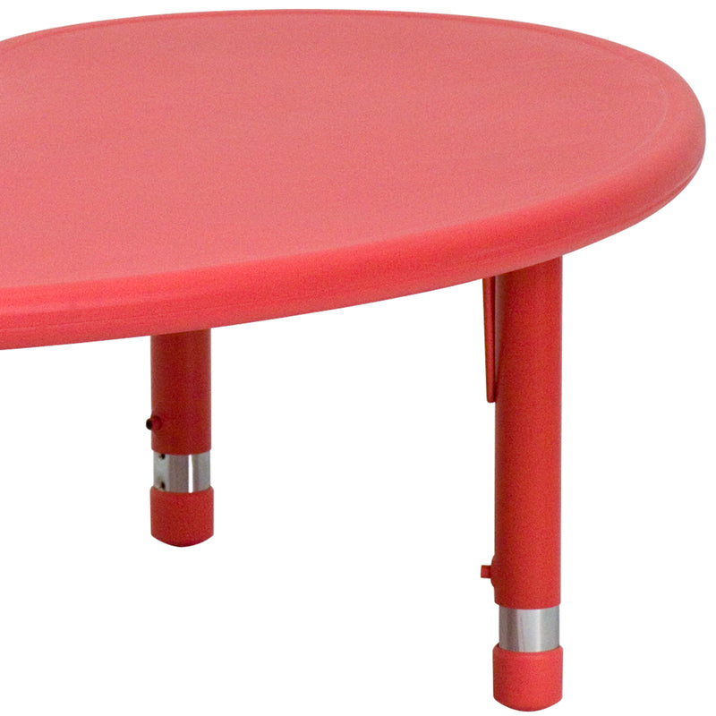 35''W x 65''L Half-Moon Red Plastic Height Adjustable Activity Table