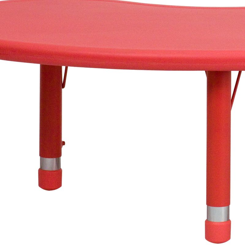 35''W x 65''L Half-Moon Red Plastic Height Adjustable Activity Table