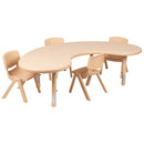 35"W x 65"L Half-Moon Natural Plastic Height Adjustable Activity Table Set with 4 Chairs
