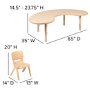 35"W x 65"L Half-Moon Natural Plastic Height Adjustable Activity Table Set with 4 Chairs