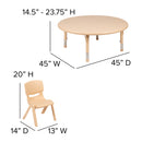 45" Round Natural Plastic Height Adjustable Activity Table Set with 4 Chairs