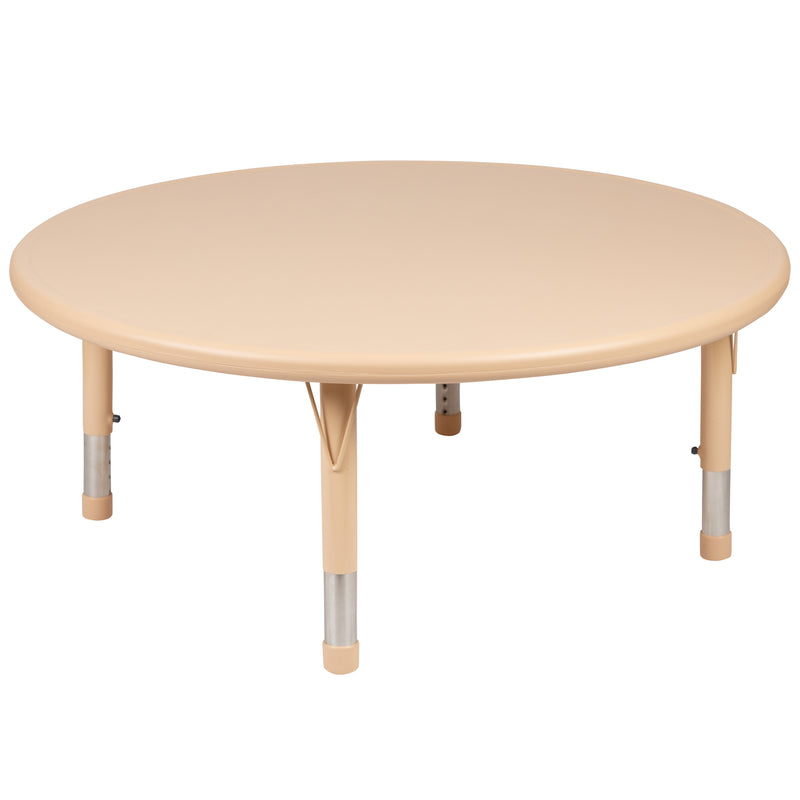 45" Round Natural Plastic Height Adjustable Activity Table Set with 4 Chairs