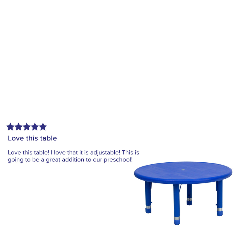 33'' Round Blue Plastic Height Adjustable Activity Table