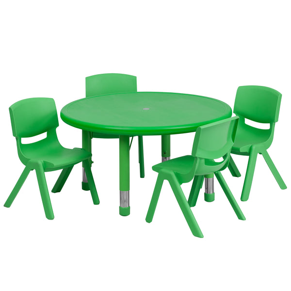 33'' Round Green Plastic Height Adjustable Activity Table Set with 4 Chairs