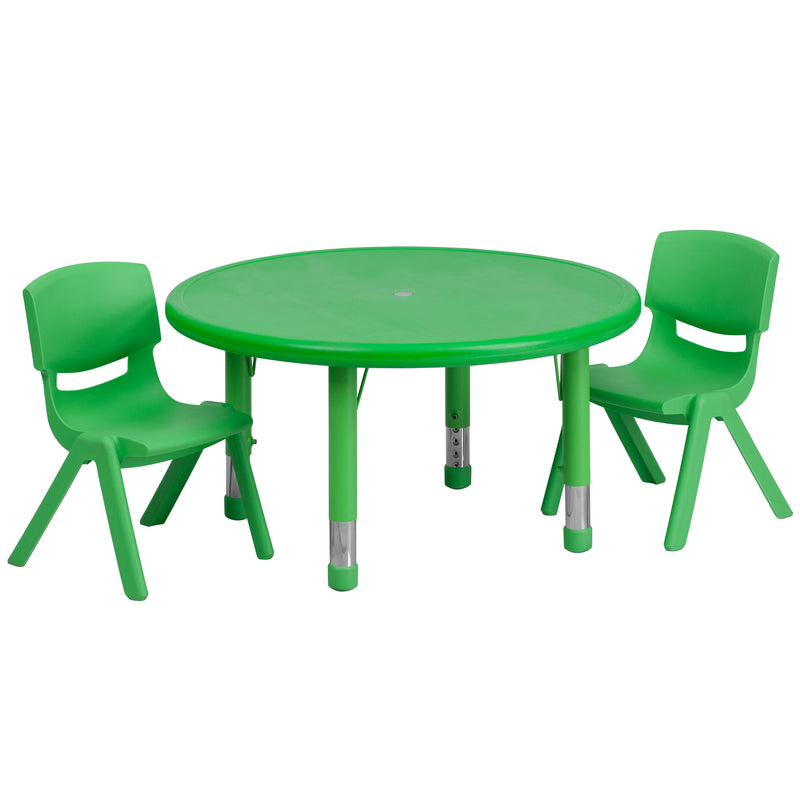 33'' Round Green Plastic Height Adjustable Activity Table Set with 2 Chairs