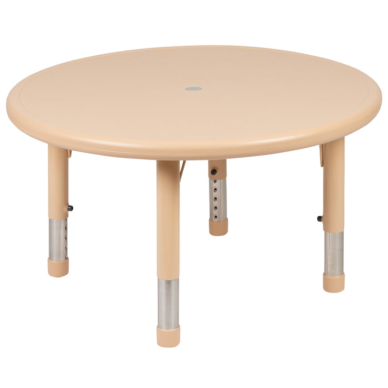 33" Round Natural Plastic Height Adjustable Activity Table Set with 2 Chairs