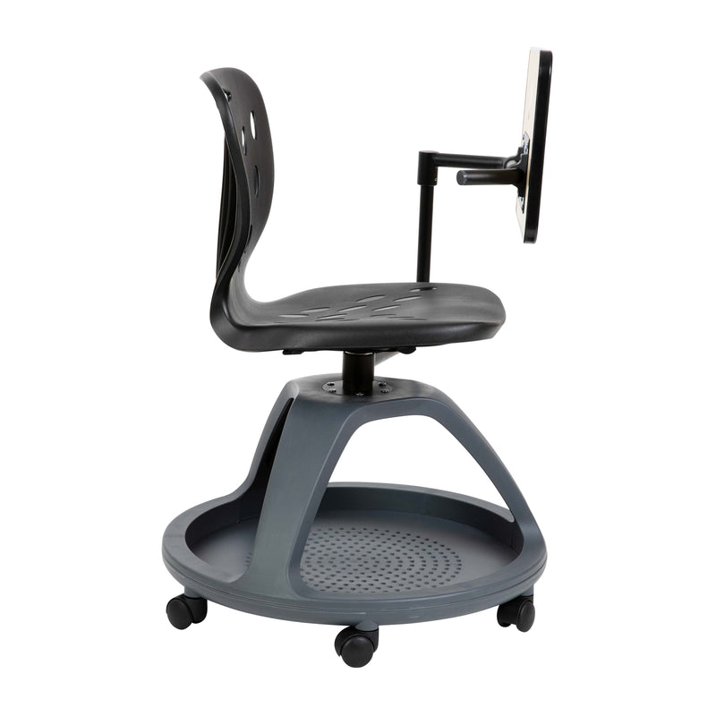 Black Mobile Desk Chair with 360 Degree Tablet Rotation and Under Seat Storage Cubby