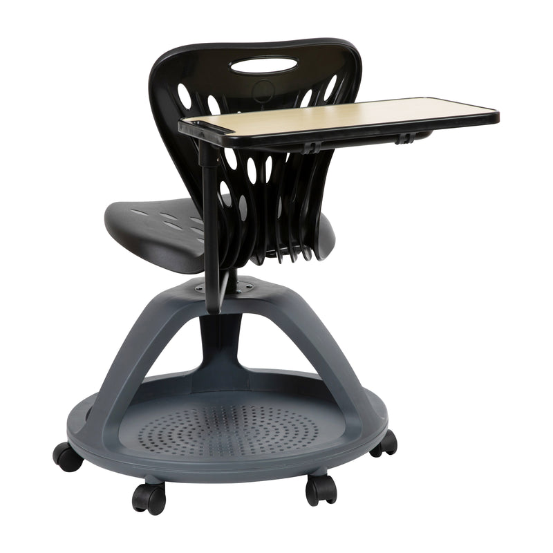 Black Mobile Desk Chair with 360 Degree Tablet Rotation and Under Seat Storage Cubby