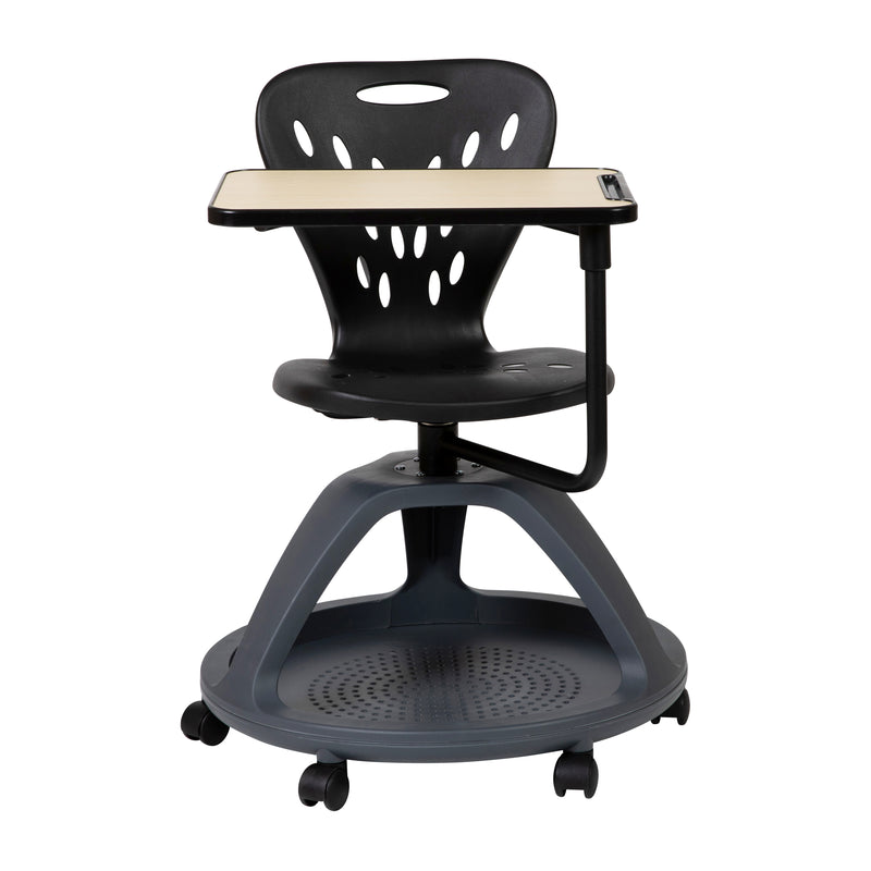 Black Mobile Desk Chair with 360 Degree Tablet Rotation and Under Seat Storage Cubby