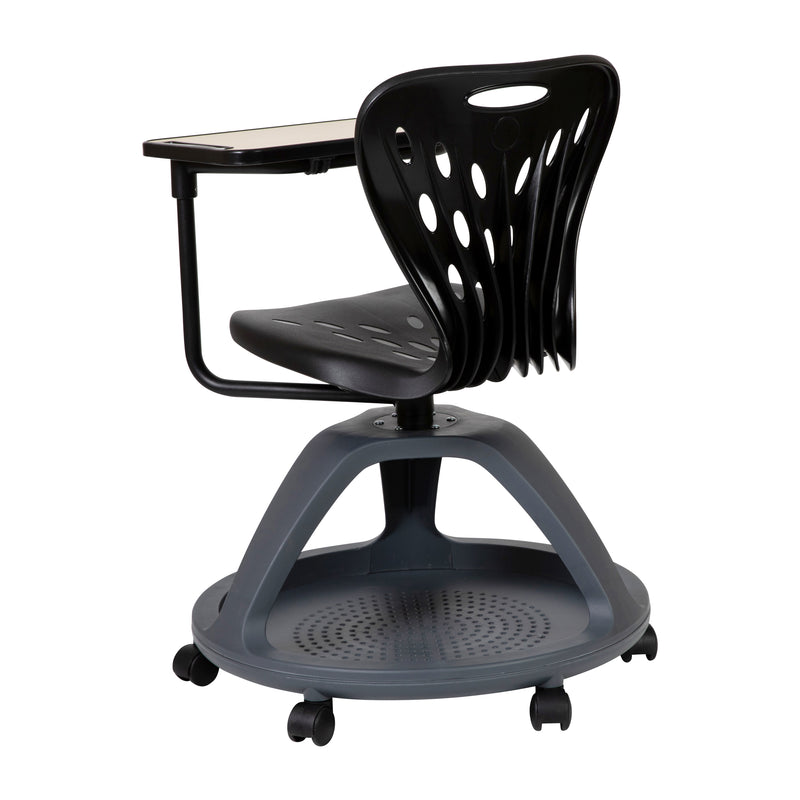 Black Mobile Desk Chair with 360 Degree Tablet Rotation and Under Seat Storage Cubby