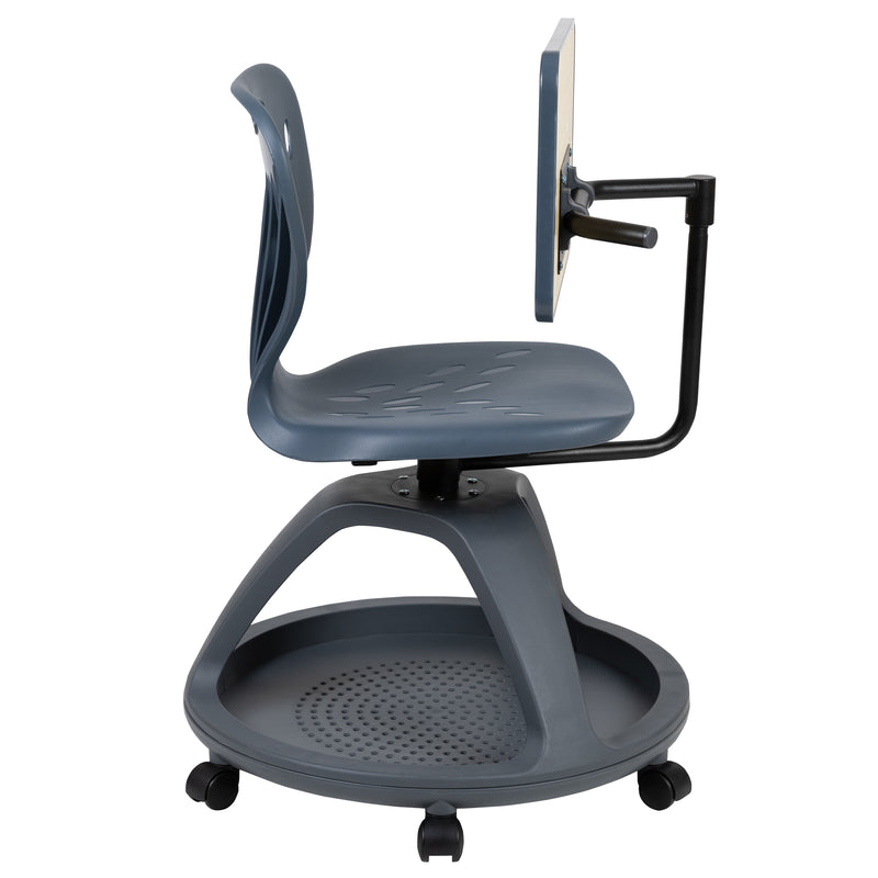 Dark Gray Mobile Desk Chair with 360 Degree Tablet Rotation and Under Seat Storage Cubby