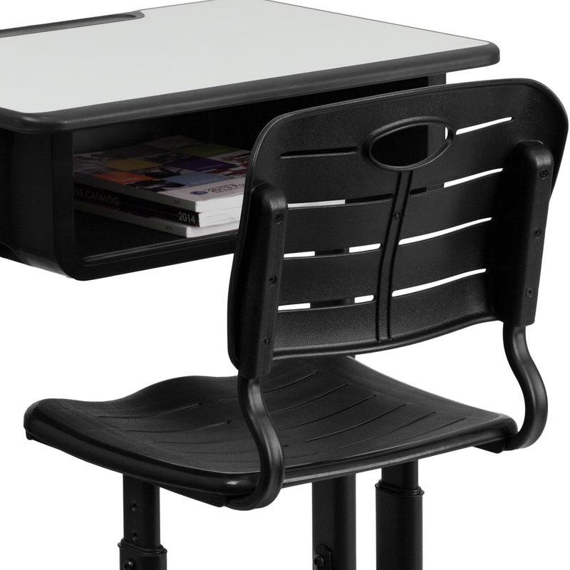 Adjustable Height Student Desk and Chair with Black Pedestal Frame