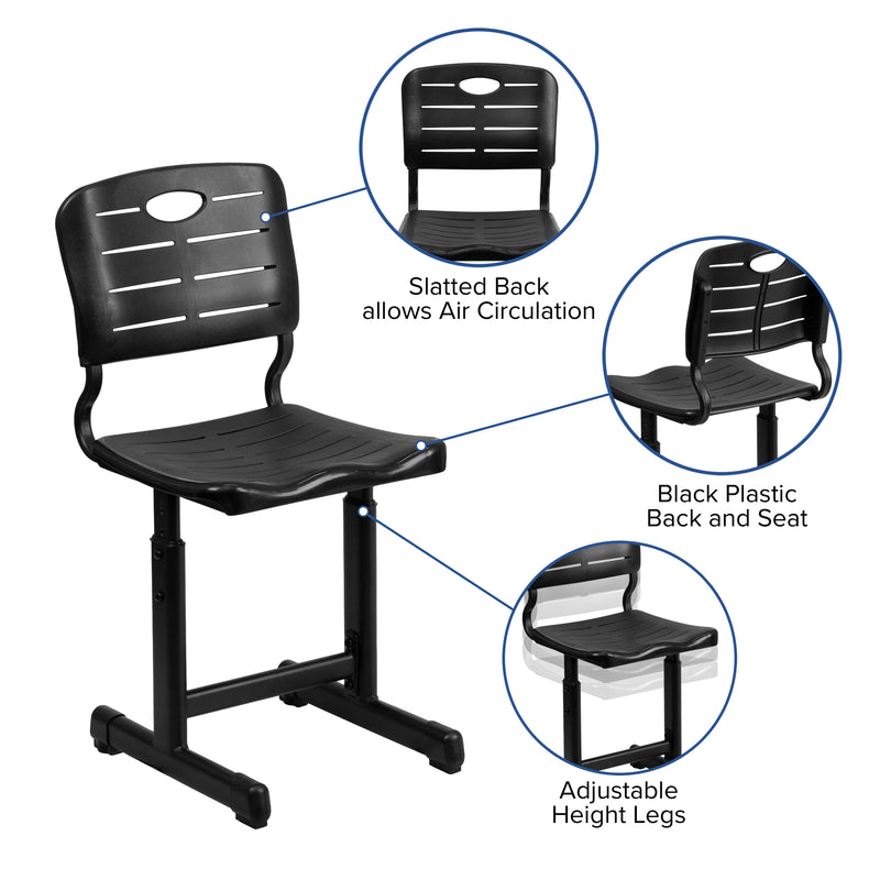 Adjustable Height Black Student Chair with Black Pedestal Frame