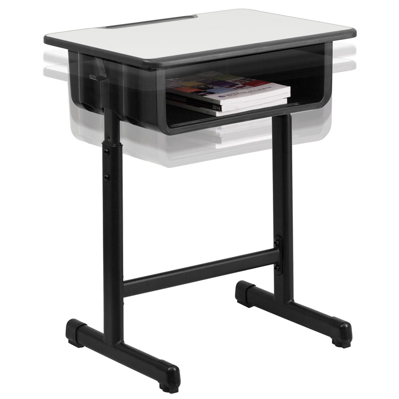 Student Desk with Grey Top and Adjustable Height Black Pedestal Frame