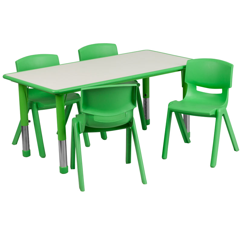 23.625''W x 47.25''L Rectangular Green Plastic Height Adjustable Activity Table Set with 4 Chairs