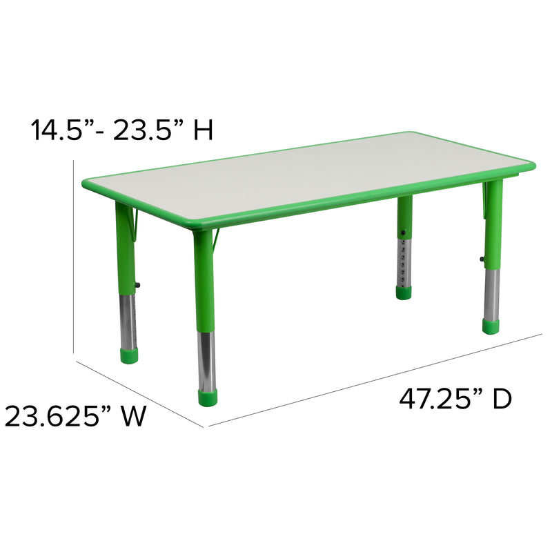 23.625''W x 47.25''L Rectangular Green Plastic Height Adjustable Activity Table Set with 4 Chairs