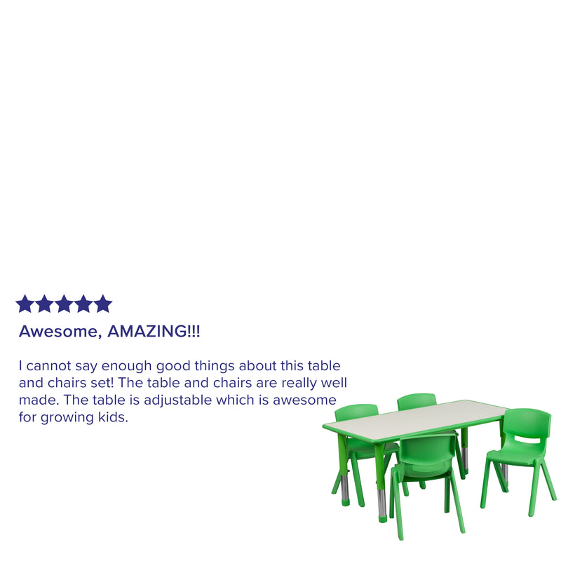 23.625''W x 47.25''L Rectangular Green Plastic Height Adjustable Activity Table Set with 4 Chairs