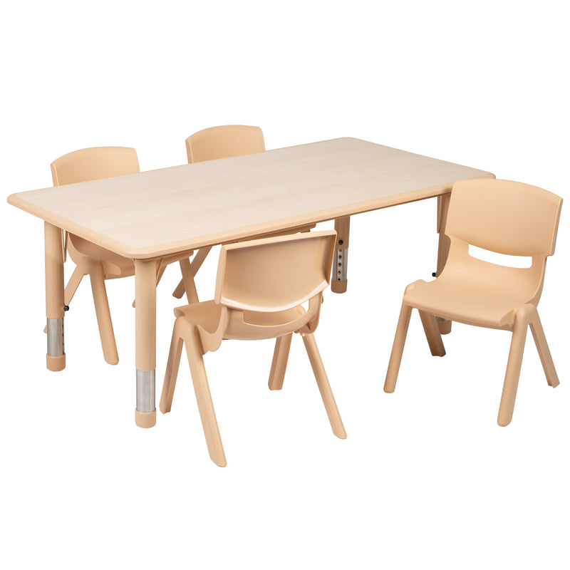 23.625"W x 47.25"L Rectangular Natural Plastic Height Adjustable Activity Table Set with 4 Chairs