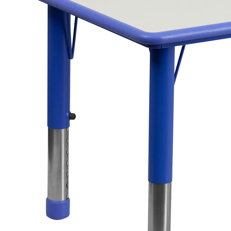 23.625''W x 47.25''L Rectangular Blue Plastic Height Adjustable Activity Table Set with 6 Chairs