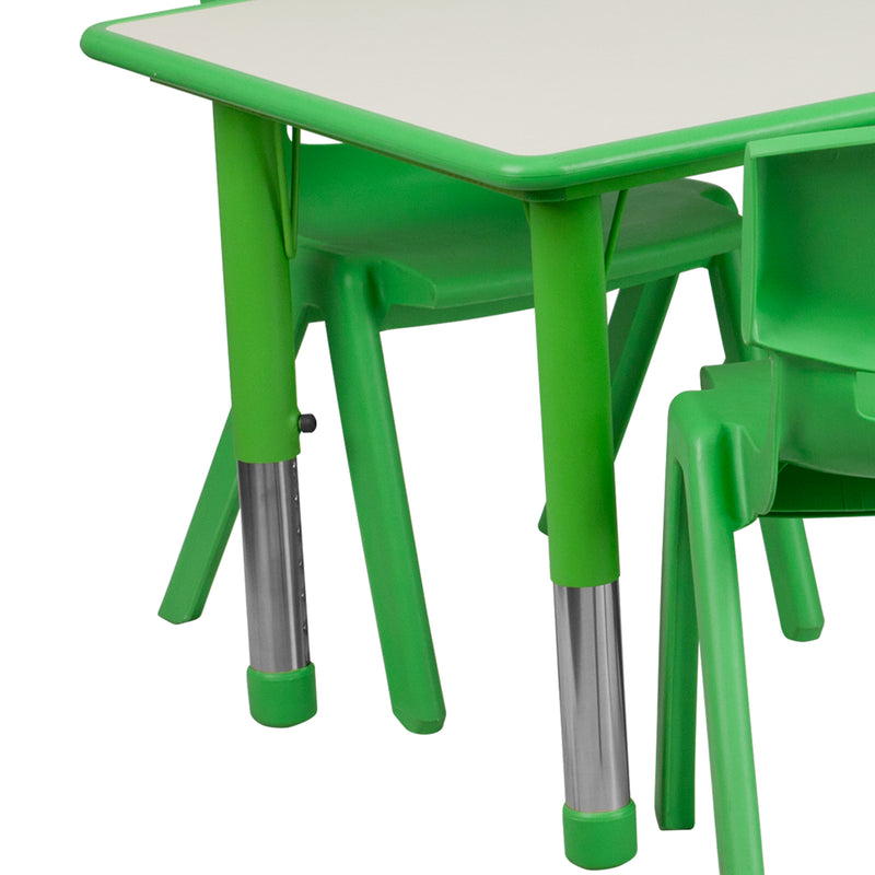 23.625''W x 47.25''L Rectangular Green Plastic Height Adjustable Activity Table Set with 6 Chairs