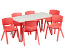 23.625''W x 47.25''L Rectangular Red Plastic Height Adjustable Activity Table Set with 6 Chairs