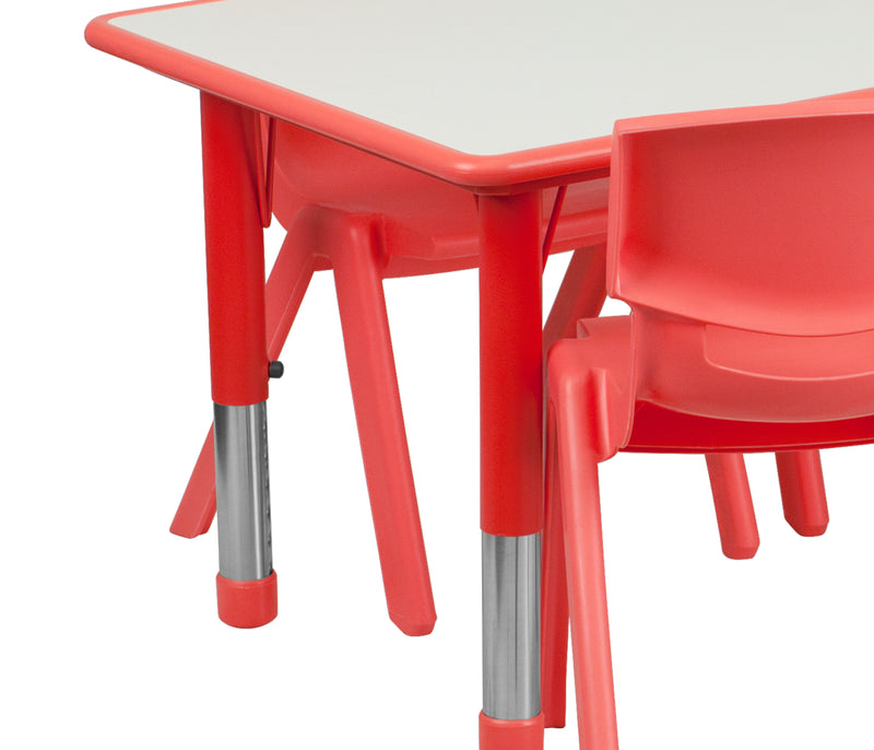 23.625''W x 47.25''L Rectangular Red Plastic Height Adjustable Activity Table Set with 6 Chairs