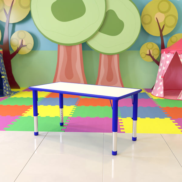 23.625''W x 47.25''L Rectangular Blue Plastic Height Adjustable Activity Table with Grey Top