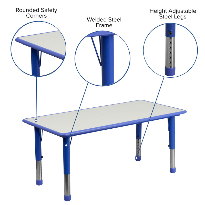 23.625''W x 47.25''L Rectangular Blue Plastic Height Adjustable Activity Table with Grey Top