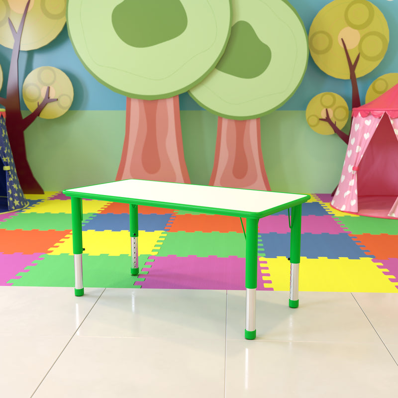 23.625''W x 47.25''L Rectangular Green Plastic Height Adjustable Activity Table with Grey Top