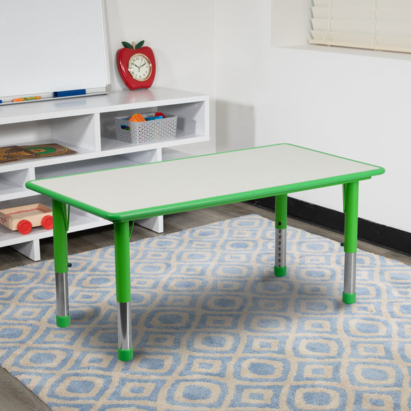 23.625''W x 47.25''L Rectangular Green Plastic Height Adjustable Activity Table with Grey Top